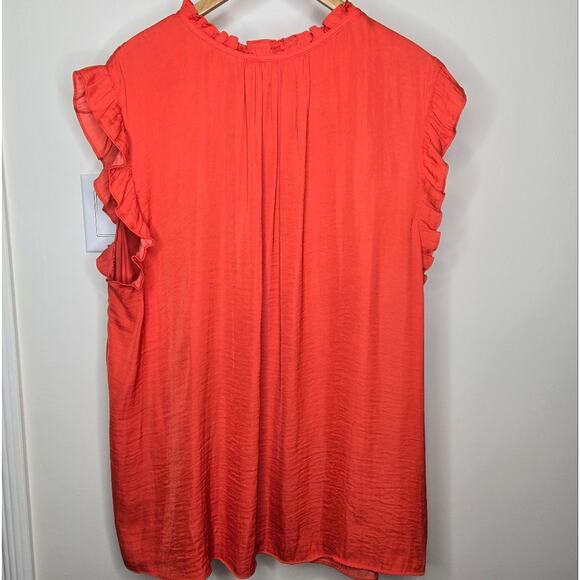 JOIE Women's Ruffled Sleeveless Orange Top Vneck Keyhole Tie Closure Size 3X - Picture 4 of 7